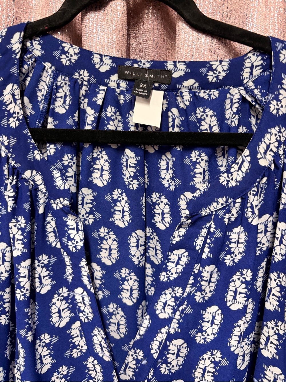 Blue Printed Women's Peasant Blouse - Picture 3 of 4